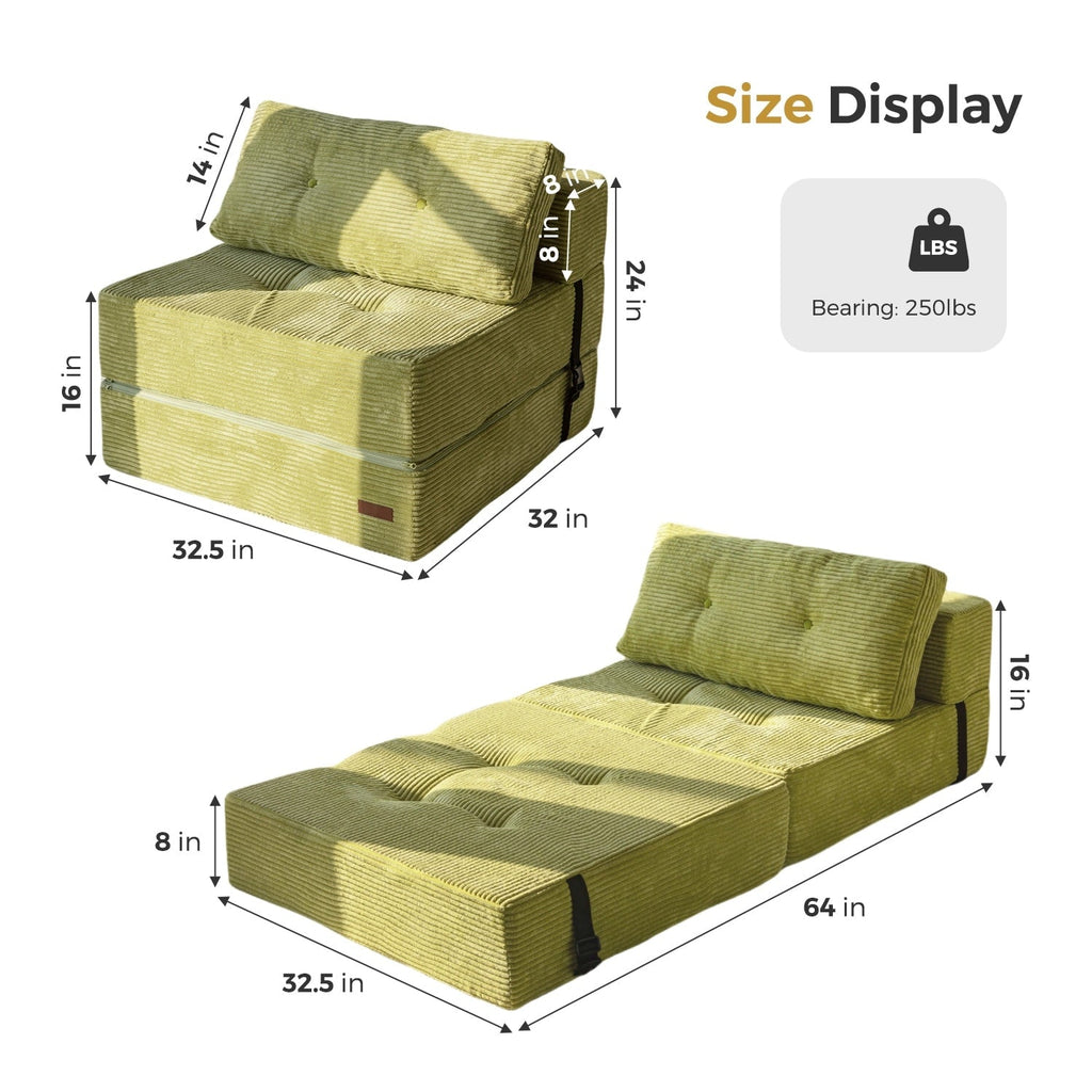 Canapé-lit pliant en mousse velours côtelé, matelas de sol de 15 cm