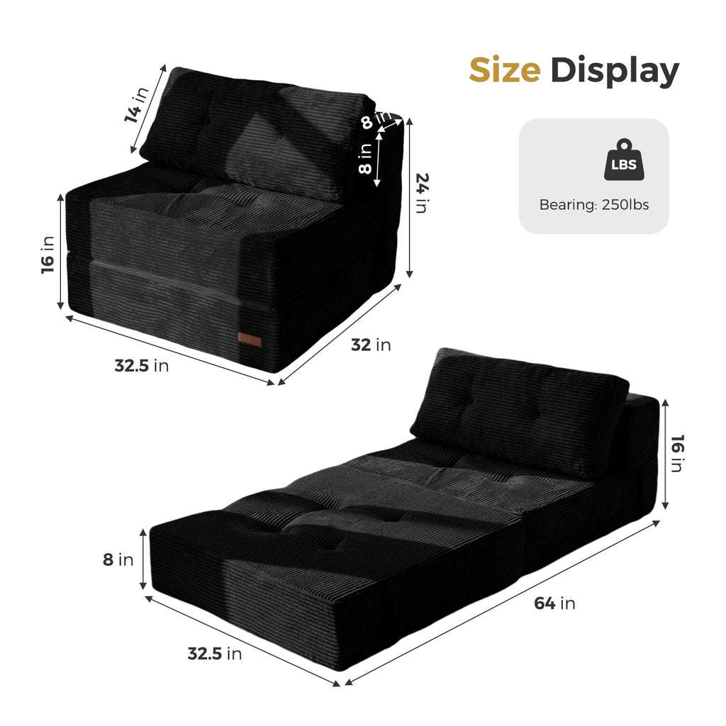 Canapé-lit pliant en mousse velours côtelé, matelas de sol de 15 cm