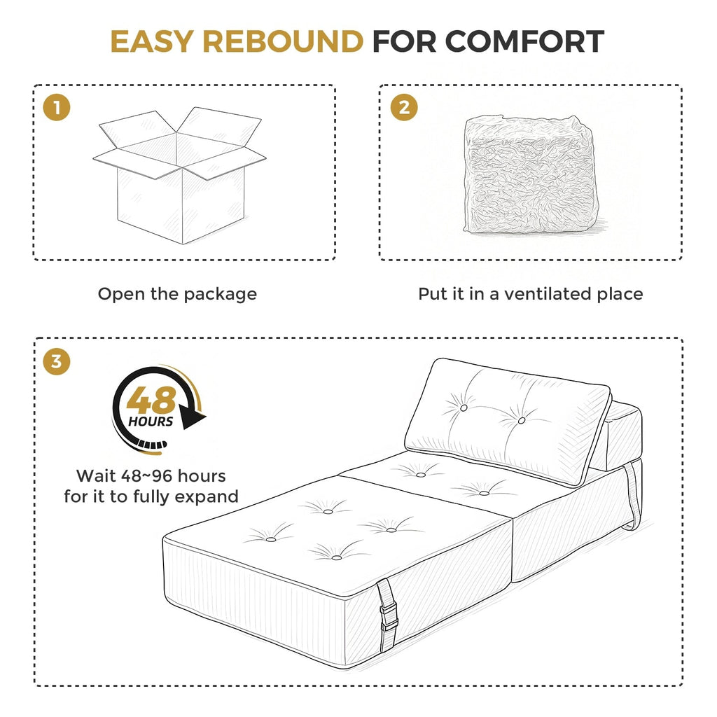 Canapé-lit pliant en mousse velours côtelé, matelas de sol de 15 cm