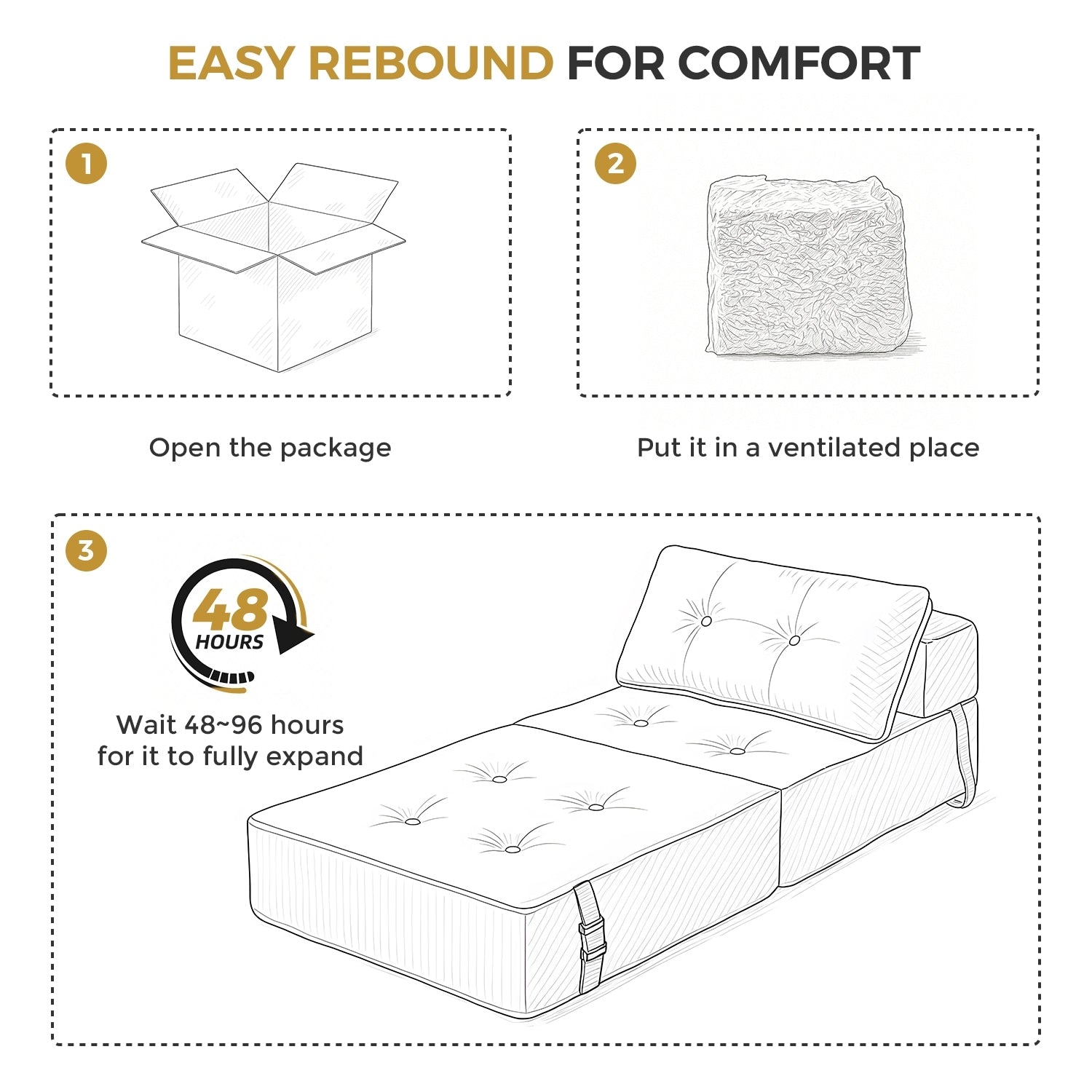 Canapé-lit pliant en mousse velours côtelé, matelas de sol de 15 cm