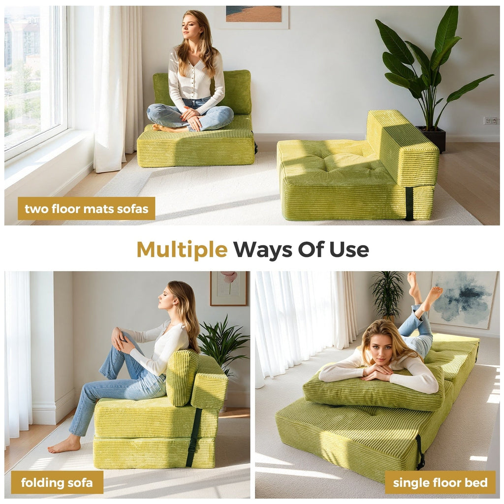 Canapé-lit pliant en mousse velours côtelé, matelas de sol de 15 cm