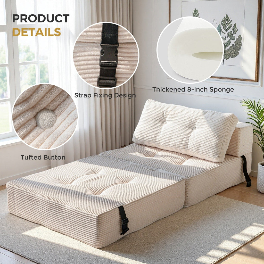 Canapé-lit pliant en mousse velours côtelé, matelas de sol de 15 cm