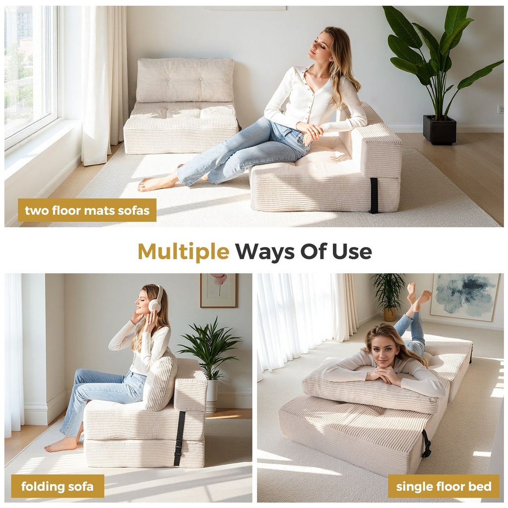 Canapé-lit pliant en mousse velours côtelé, matelas de sol de 15 cm