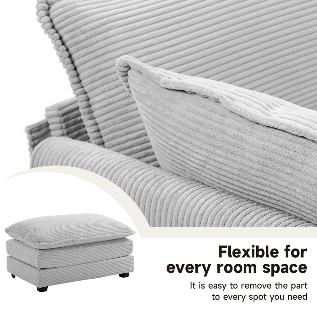 Canapé sectionnel en velours côtelé avec poufs amovibles et coussins ultra-doux pour salon et chambre