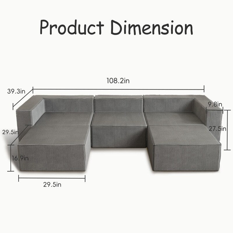 Module en velours côtelé avec deux canapés ottomans à compression
