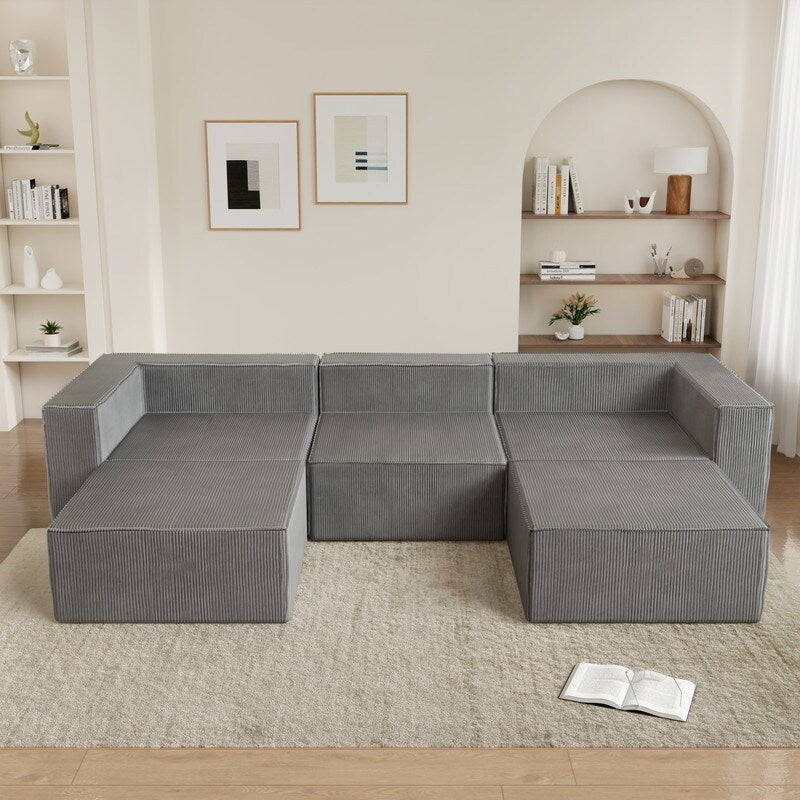 Module en velours côtelé avec deux canapés ottomans à compression