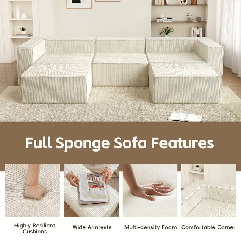 Module en velours côtelé avec deux canapés ottomans à compression