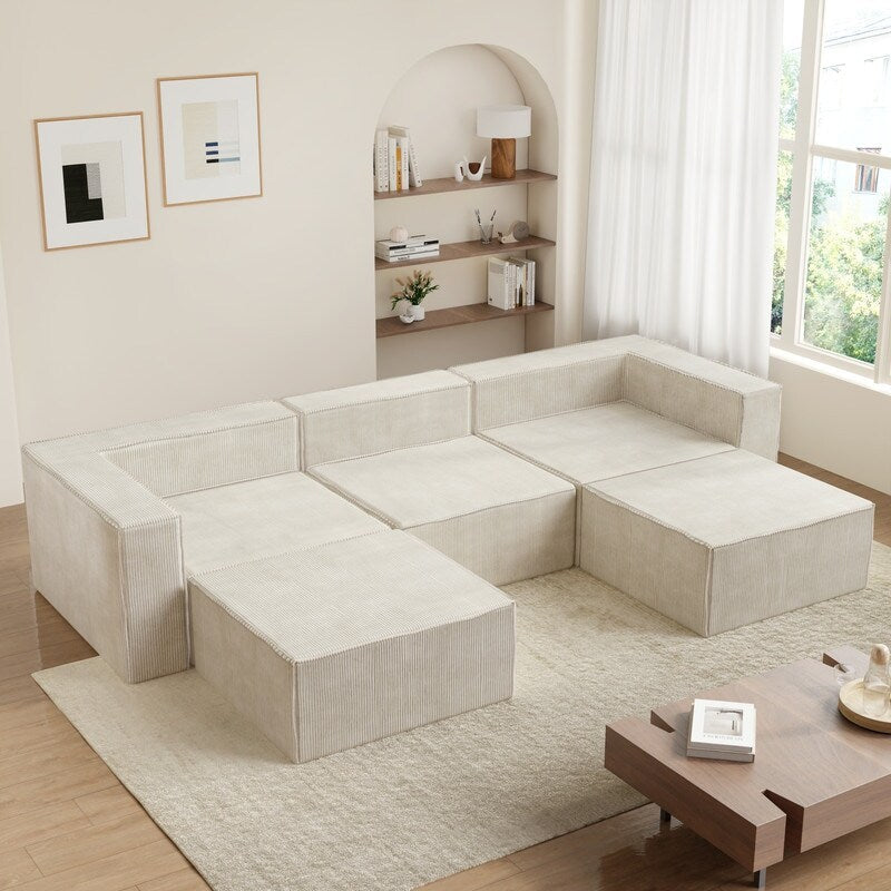 Module en velours côtelé avec deux canapés ottomans à compression