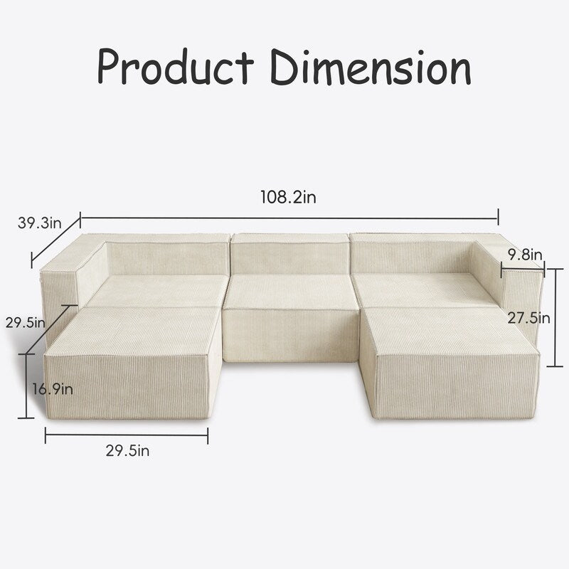 Module en velours côtelé avec deux canapés ottomans à compression