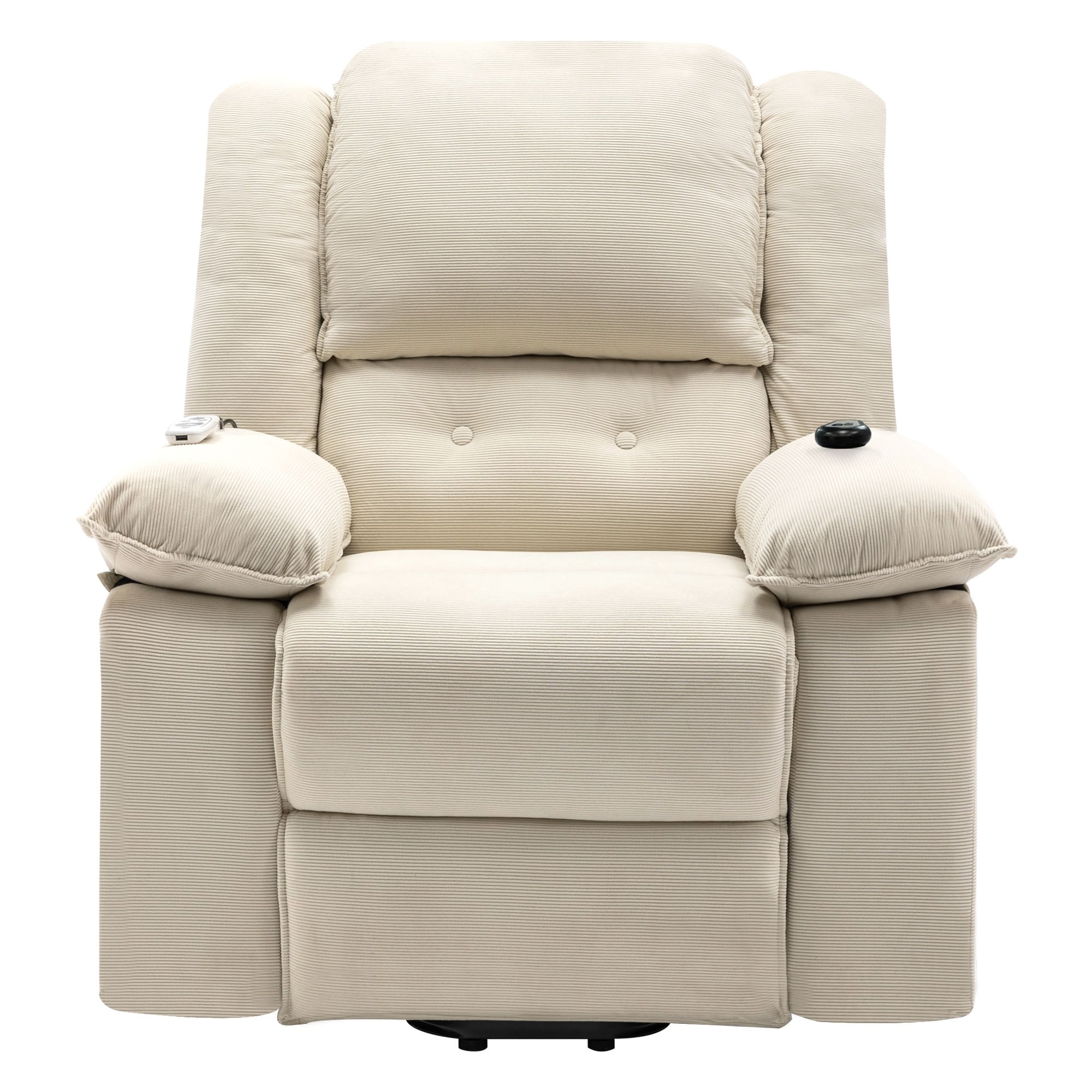 Fauteuil inclinable électrique en velours côtelé pour personnes âgées avec massage et chauffage réglables, angles d'inclinaison infinis et accoudoirs gain de place