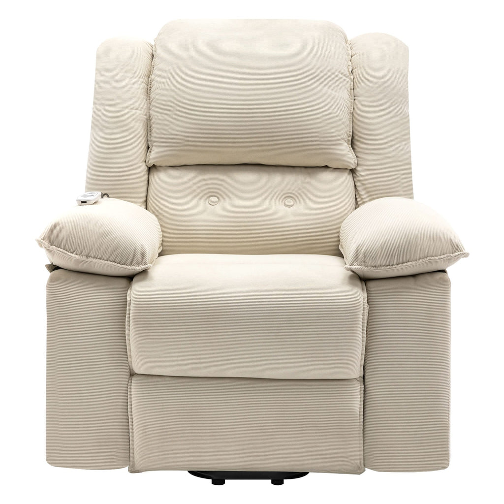 Fauteuil inclinable électrique en velours côtelé pour personnes âgées avec massage et chauffage réglables, angles d'inclinaison infinis et accoudoirs gain de place
