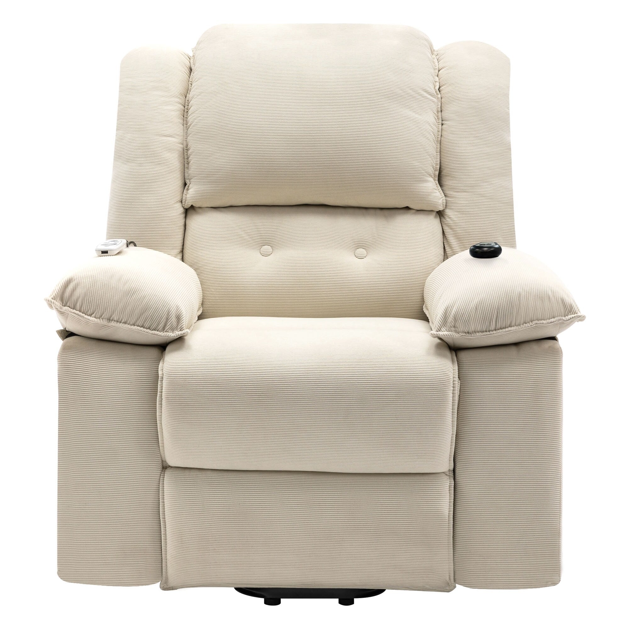Fauteuil inclinable électrique en velours côtelé pour personnes âgées avec massage et chauffage réglables, angles d'inclinaison infinis et accoudoirs gain de place