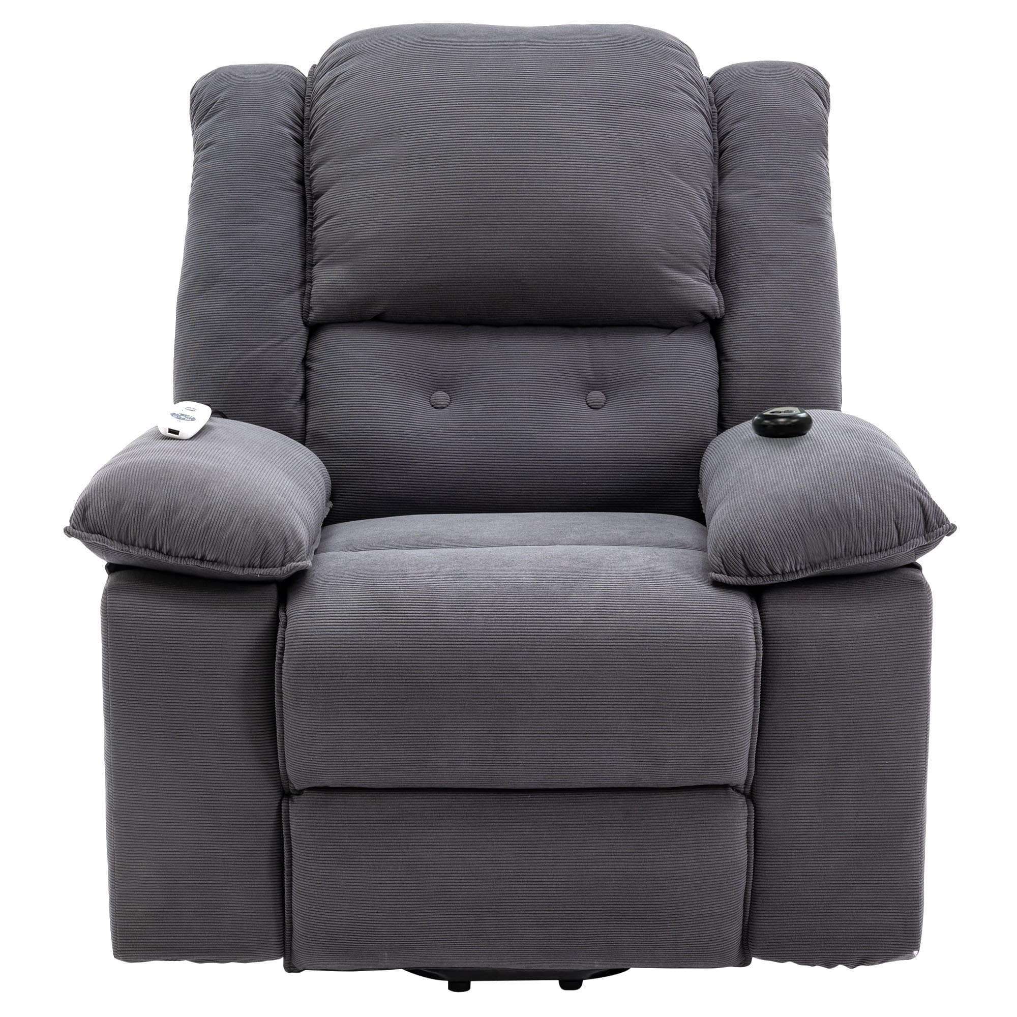 Fauteuil inclinable électrique en velours côtelé avec massage et accoudoirs extensibles