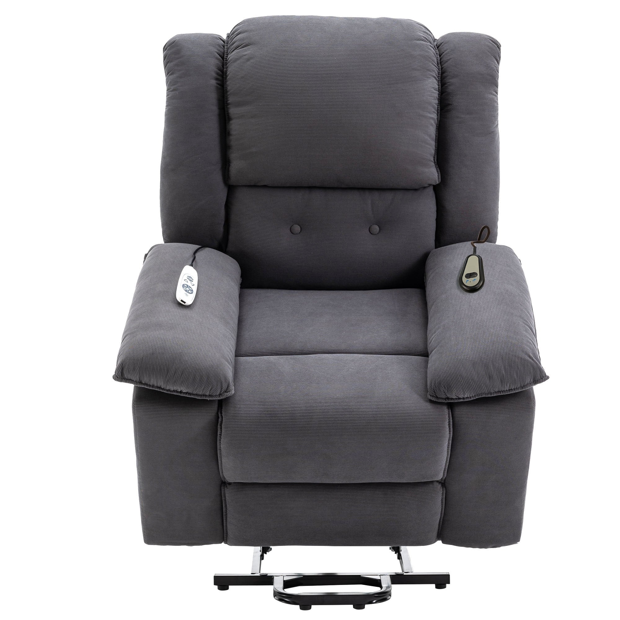 Fauteuil inclinable électrique en velours côtelé avec massage et accoudoirs extensibles