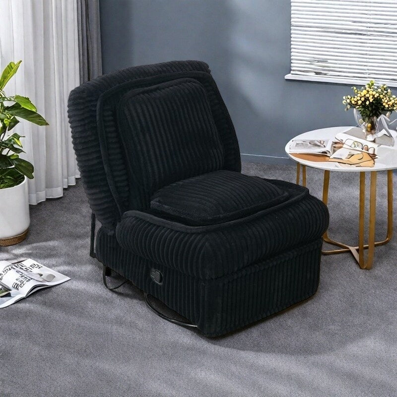 Fauteuil inclinable en velours côtelé avec base pivotante à 360°, dossier réglable, repose-pieds et oreiller pour salon