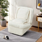 Fauteuil inclinable en velours côtelé avec base pivotante à 360°, dossier réglable, repose-pieds et oreiller pour salon