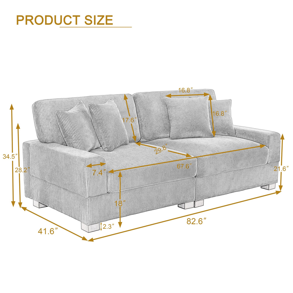 Canapé modulable sectionnel en velours côtelé avec oreillers