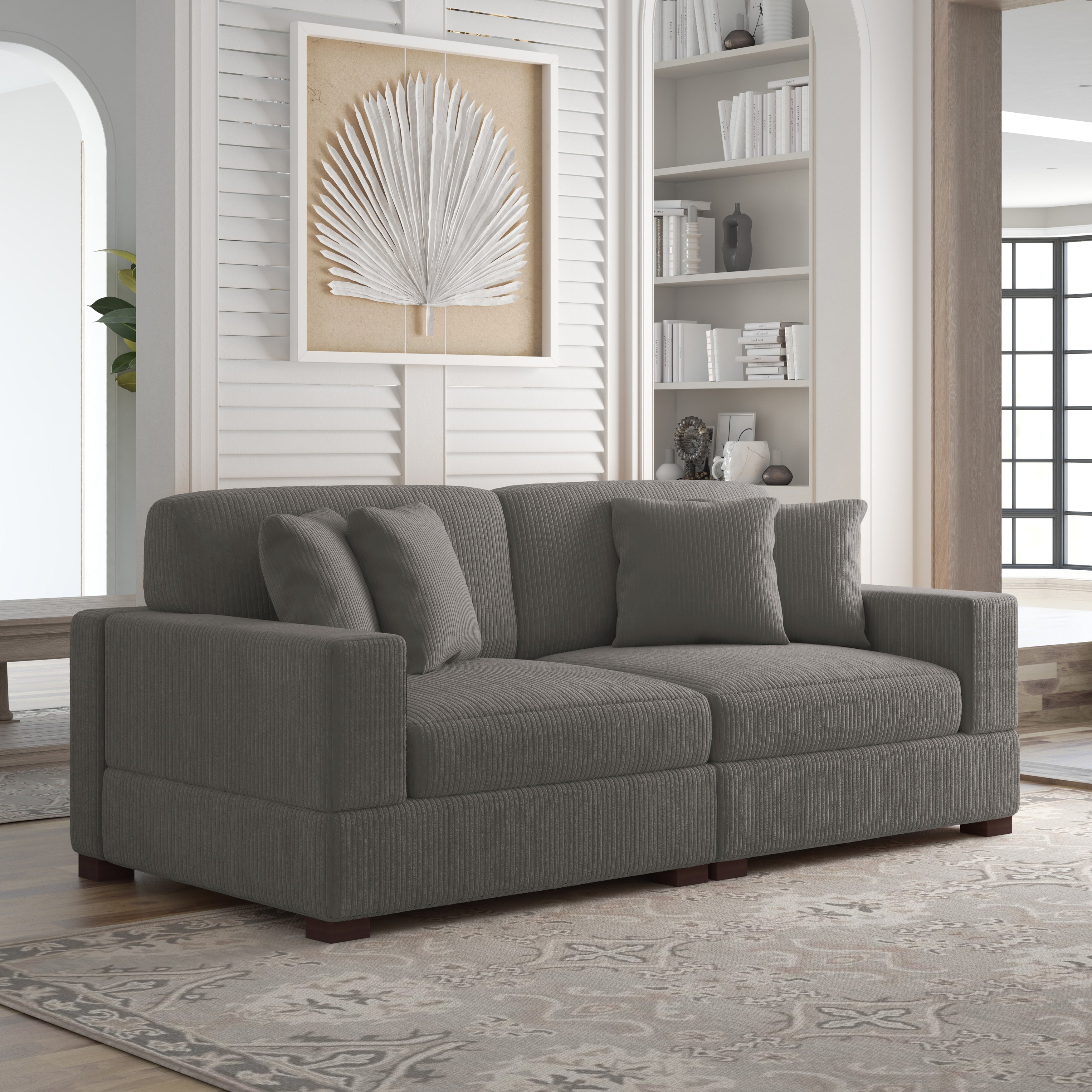 Canapé modulable sectionnel en velours côtelé avec oreillers