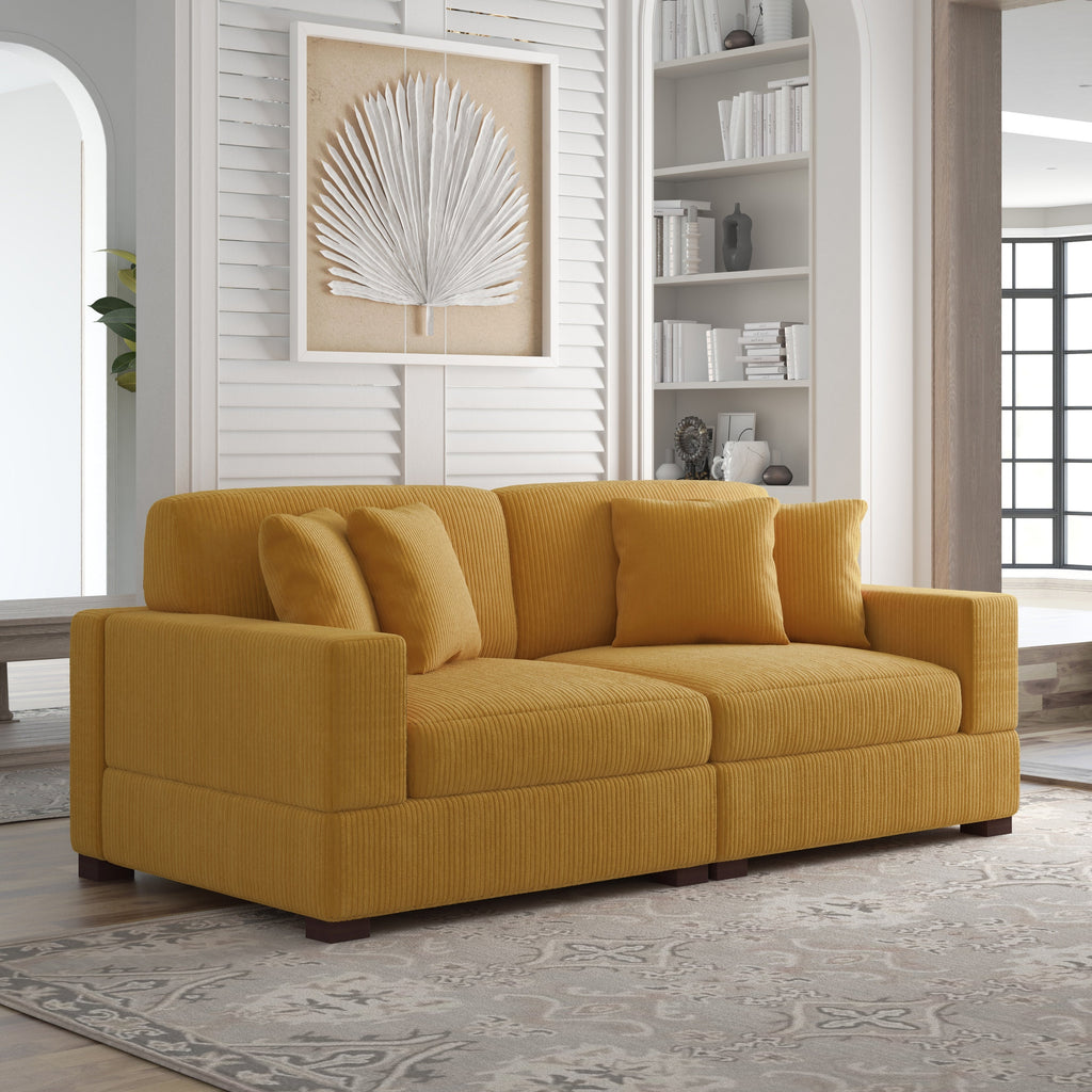 Canapé modulable sectionnel en velours côtelé avec oreillers