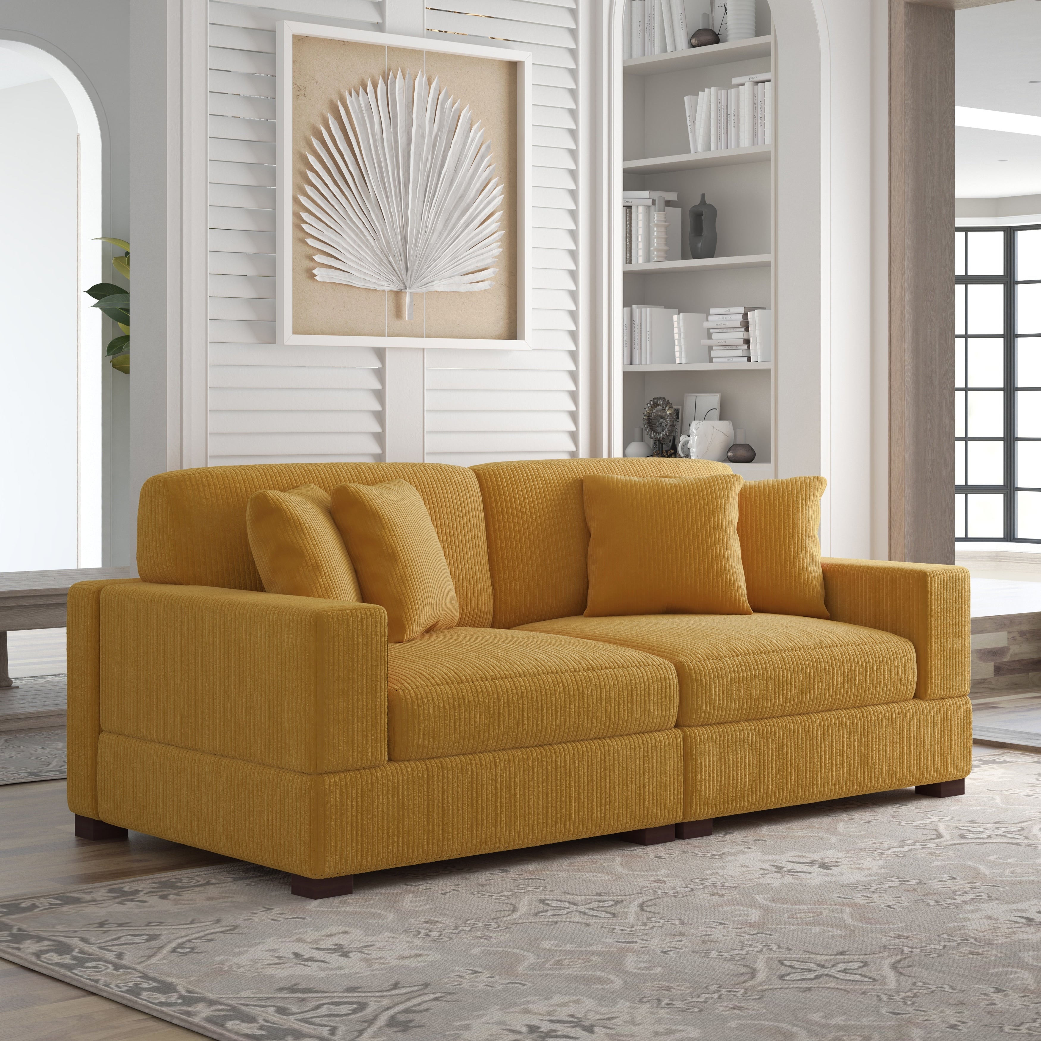 Canapé modulable sectionnel en velours côtelé avec oreillers