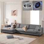 Canapé sectionnel en velours côtelé, canapé nuage en L avec port de chargement USB, porte-gobelet, canapé-lit à assise profonde avec méridienne de 50 cm