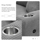 Canapé sectionnel en velours côtelé, canapé nuage en L avec port de chargement USB, porte-gobelet, canapé-lit à assise profonde avec méridienne de 50 cm