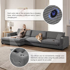 Canapé sectionnel en velours côtelé, canapé nuage en L avec port de chargement USB, porte-gobelet, canapé-lit à assise profonde avec méridienne de 50 cm