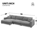 Canapé sectionnel en velours côtelé, canapé nuage en L avec port de chargement USB, porte-gobelet, canapé-lit à assise profonde avec méridienne de 50 cm
