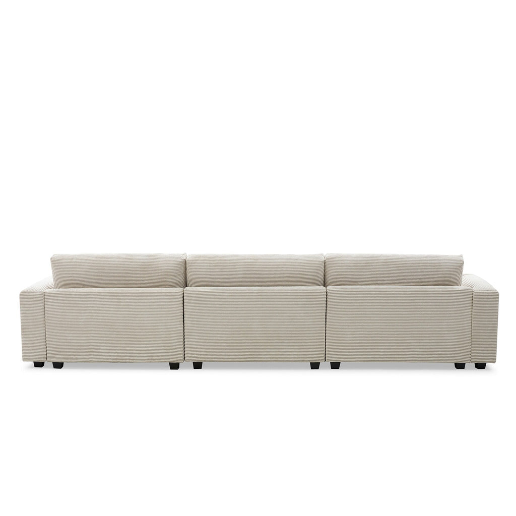 Canapé sectionnel en velours côtelé, canapé nuage en L avec port de chargement USB, porte-gobelet, canapé-lit à assise profonde avec méridienne de 50 cm