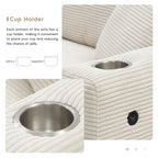 Canapé sectionnel en velours côtelé, canapé nuage en L avec port de chargement USB, porte-gobelet, canapé-lit à assise profonde avec méridienne de 50 cm