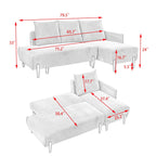 Canapé inclinable en velours côtelé avec pieds fuselés en métal, canapé long avec 3 coussins assortis et poches latérales pour le salon