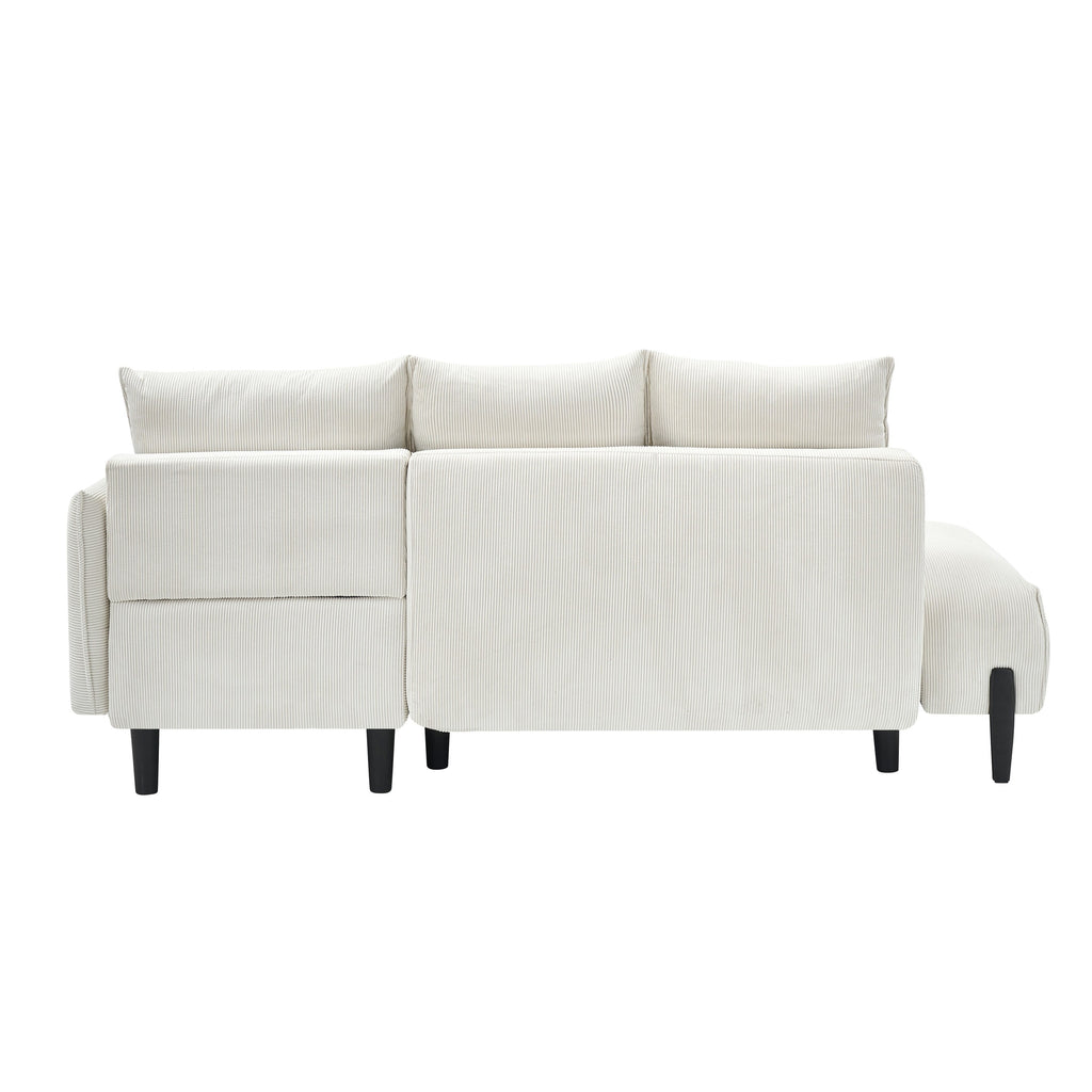 Canapé inclinable en velours côtelé avec pieds fuselés en métal, canapé long avec 3 coussins assortis et poches latérales pour le salon