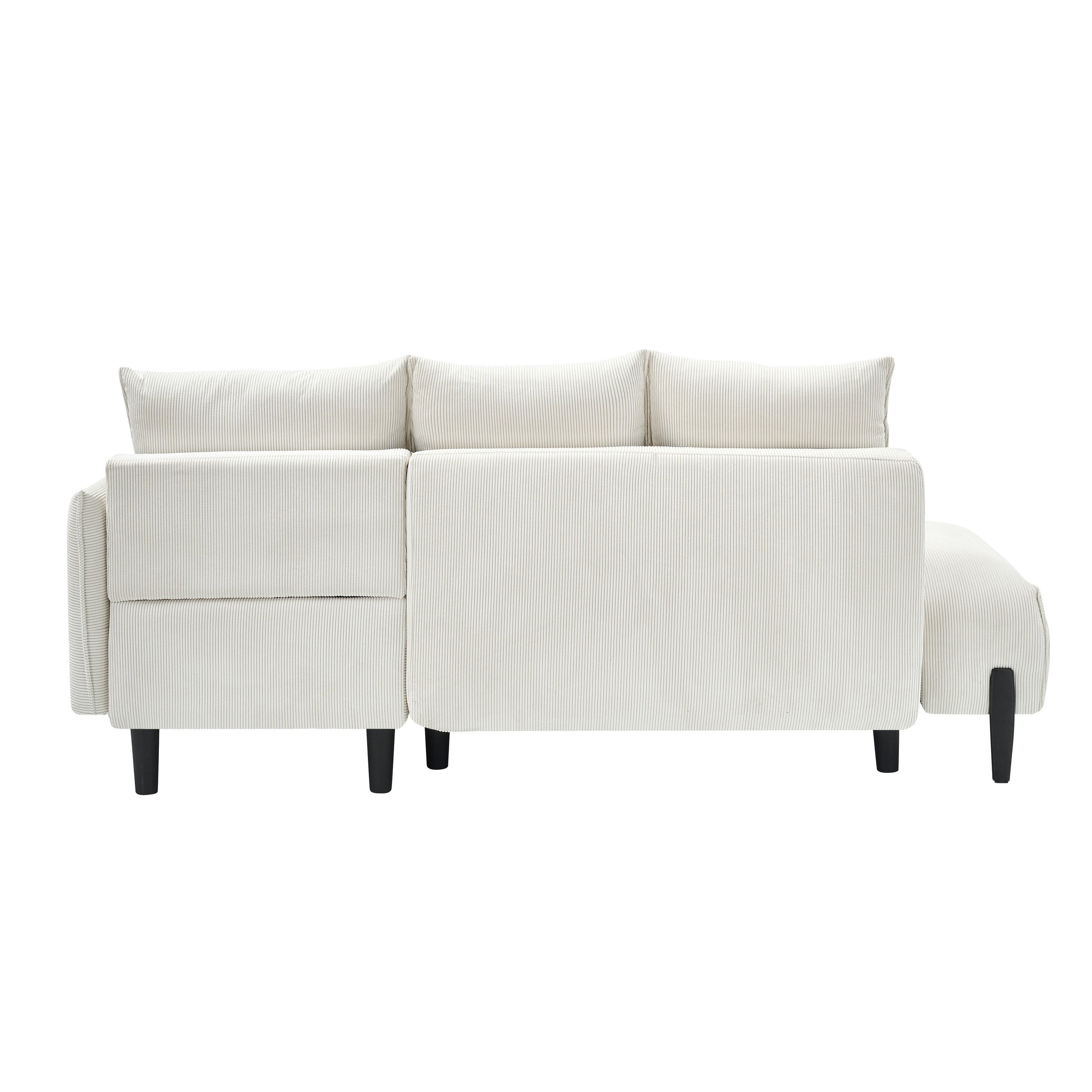 Canapé inclinable en velours côtelé avec pieds fuselés en métal, canapé long avec 3 coussins assortis et poches latérales pour le salon