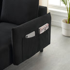 Canapé inclinable en velours côtelé avec pieds fuselés en métal, canapé long avec 3 coussins assortis et poches latérales pour le salon