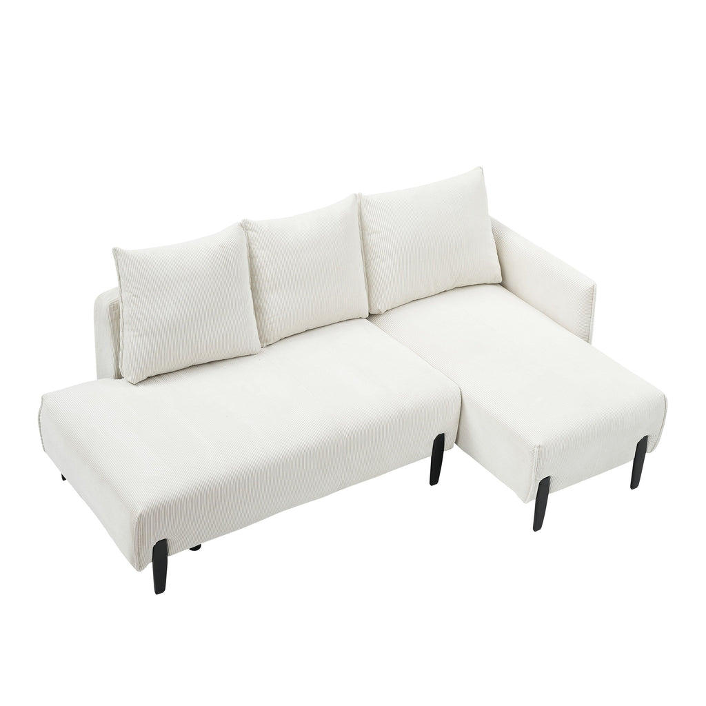 Canapé inclinable en velours côtelé avec pieds fuselés en métal, canapé long avec 3 coussins assortis et poches latérales pour le salon