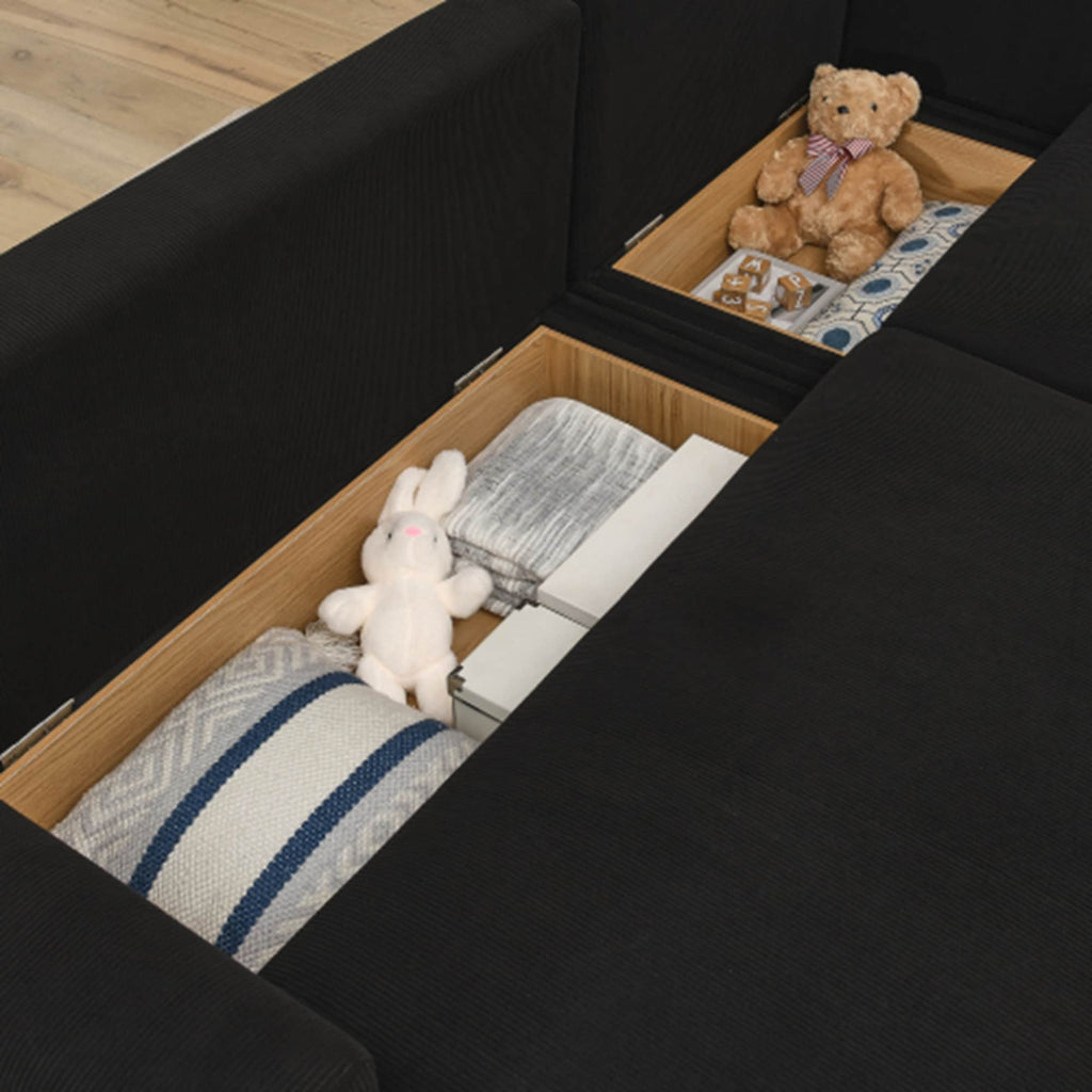 Canapé-lit 3 places rembourré en velours côtelé