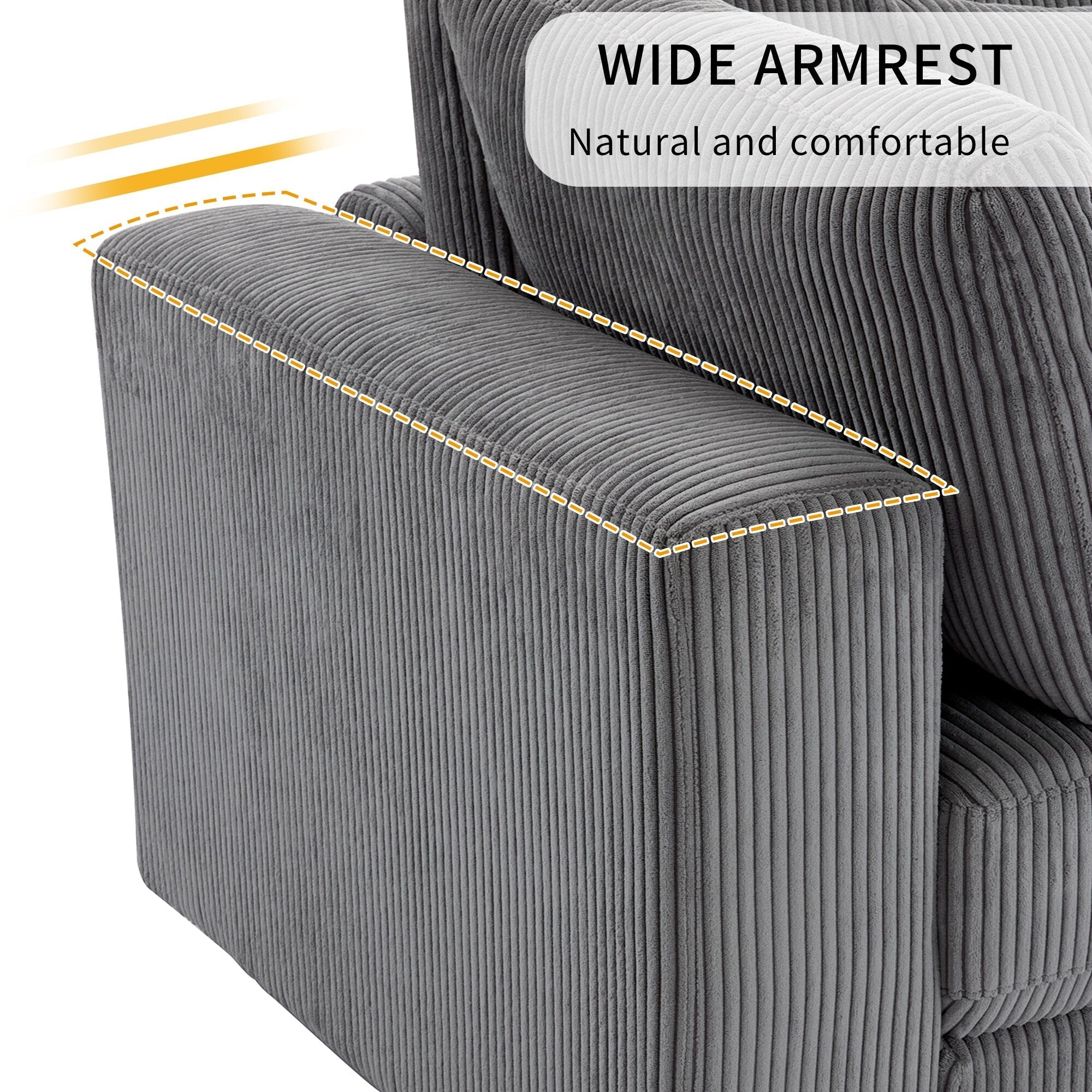 Canapé 3 places rembourré en velours côtelé avec coussins amovibles