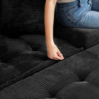 Canapé pouf rembourré en velours côtelé et mousse à mémoire de forme avec pouf - 48,4 L x 67,7 l x 24,4 H