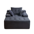 Canapé pouf rembourré en velours côtelé et mousse à mémoire de forme avec pouf - 48,4 L x 67,7 l x 24,4 H