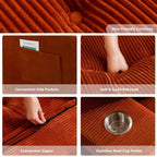 Canapé pouf rembourré en velours côtelé et mousse à mémoire de forme avec pouf - 48,4 L x 67,7 l x 24,4 H