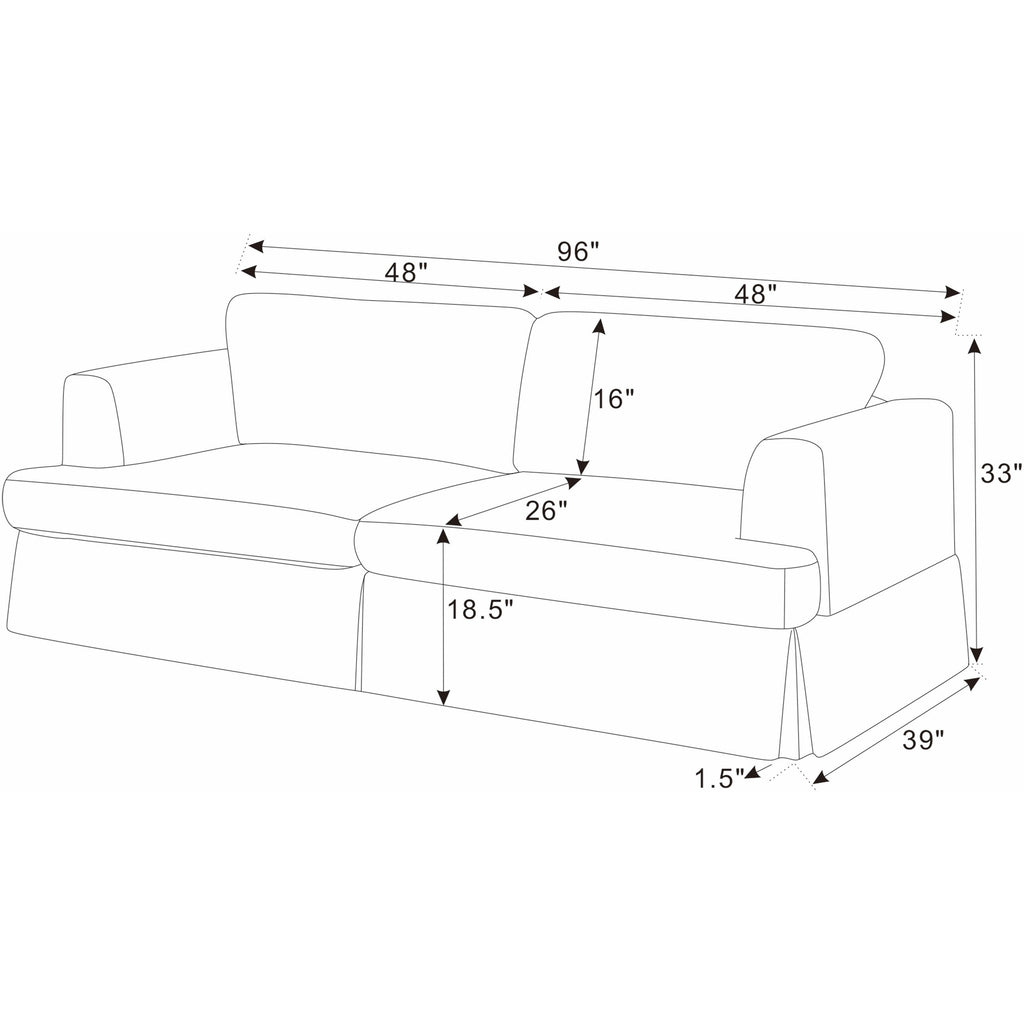 Canapé à jupe rembourré en velours côtelé - 39 P x 84,5 L x 33 H