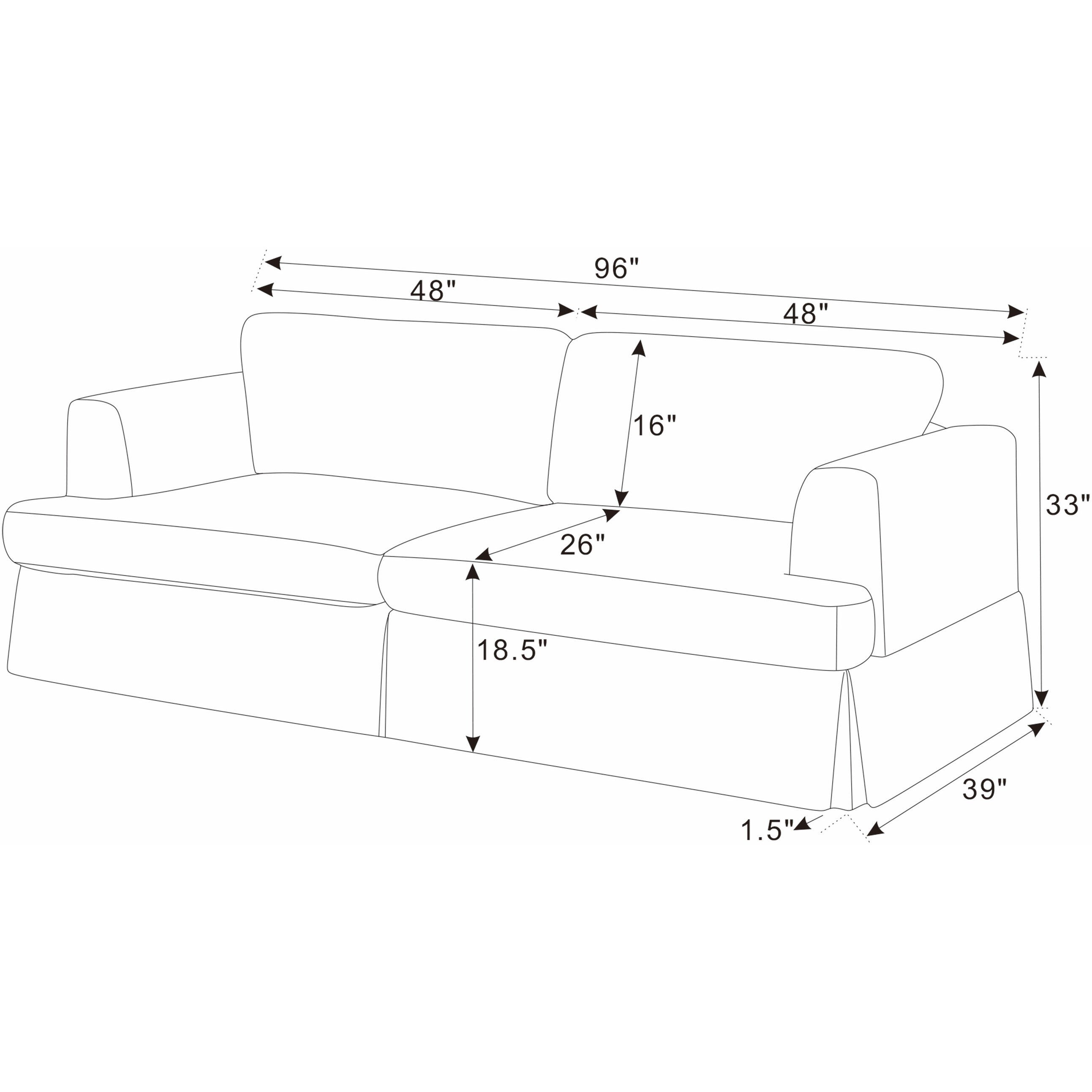 Canapé à jupe rembourré en velours côtelé - 39 P x 84,5 L x 33 H