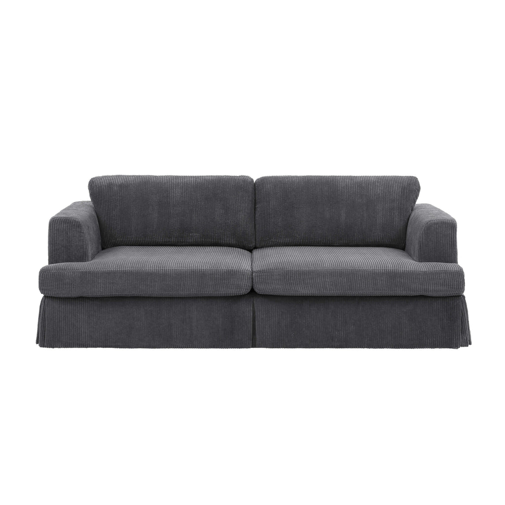 Canapé à jupe rembourré en velours côtelé - 39 P x 84,5 L x 33 H