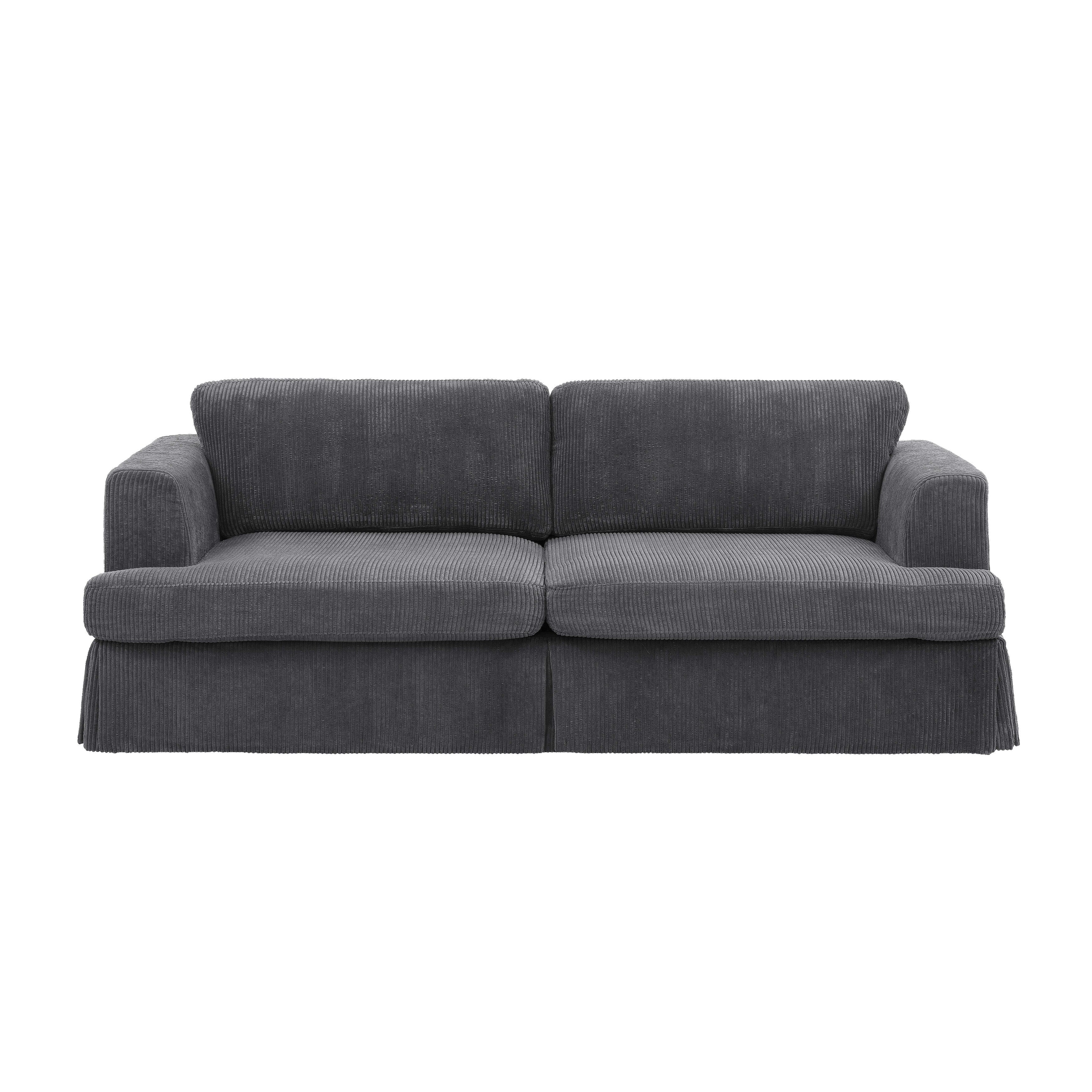 Canapé à jupe rembourré en velours côtelé - 39 P x 84,5 L x 33 H