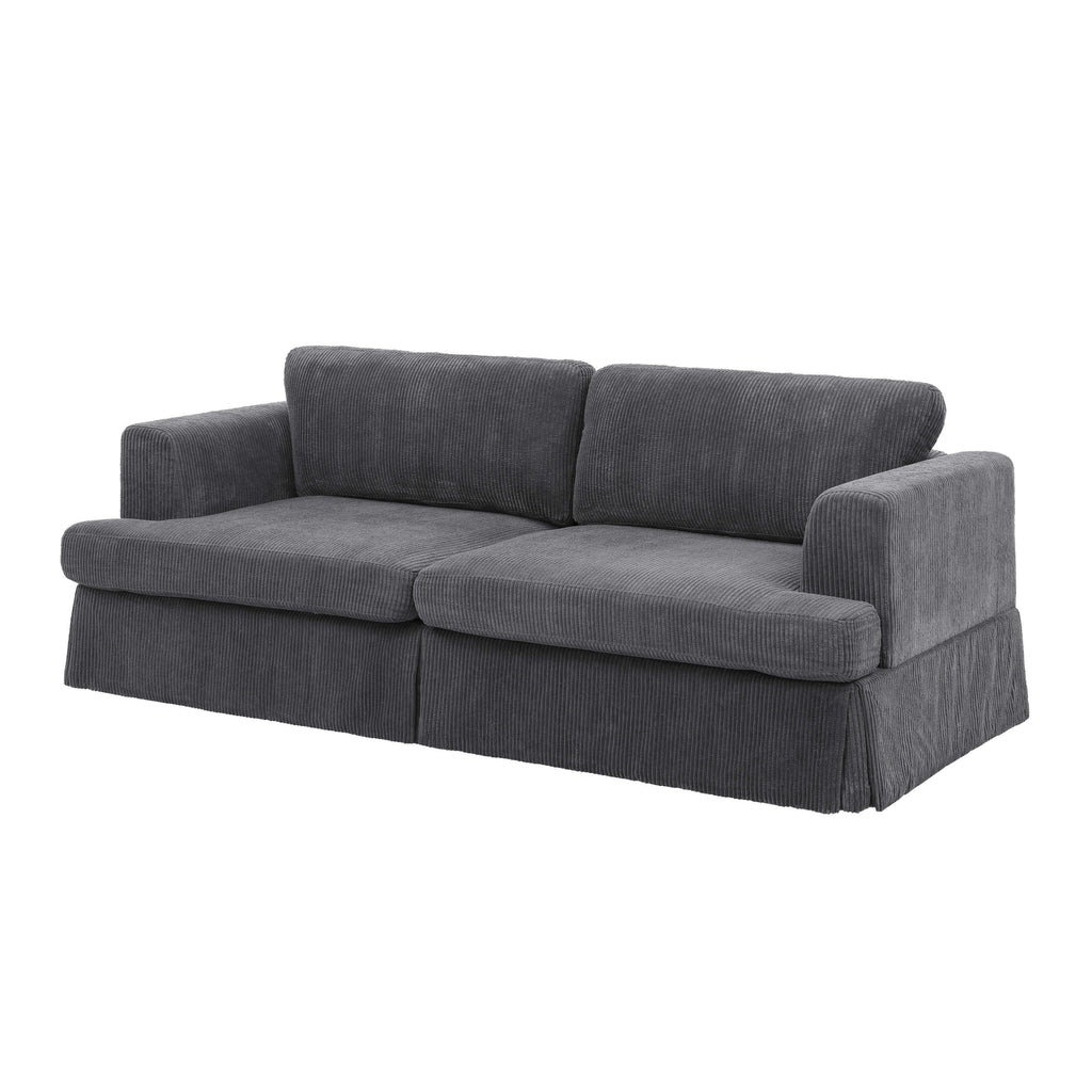 Canapé à jupe rembourré en velours côtelé - 39 P x 84,5 L x 33 H