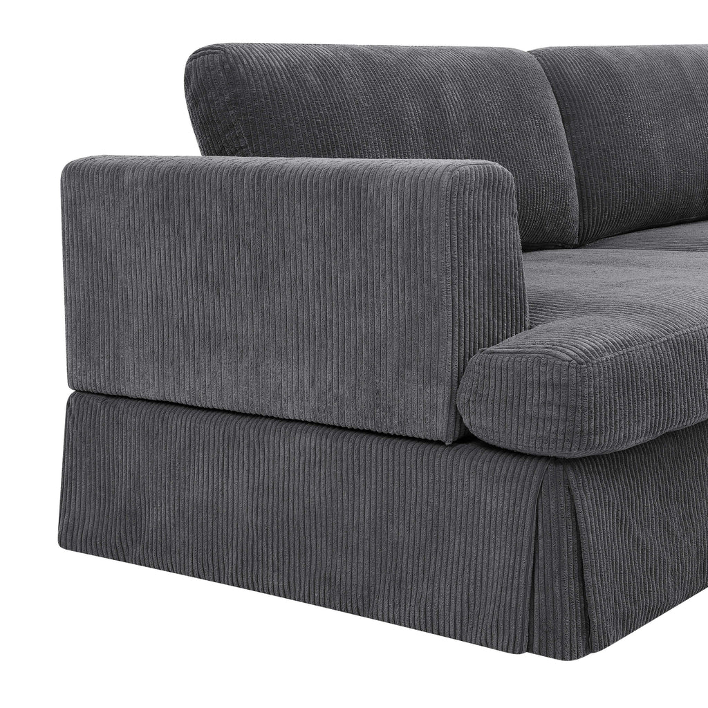 Canapé à jupe rembourré en velours côtelé - 39 P x 84,5 L x 33 H