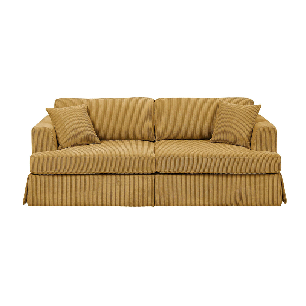Canapé à jupe rembourré en velours côtelé - 39 P x 84,5 L x 33 H