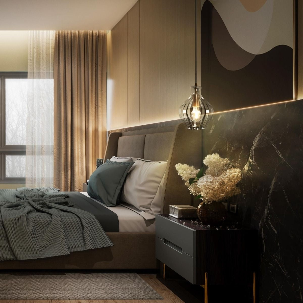 Suspension Coria en laiton moderne du milieu du siècle, 1 ampoule, chic, à intensité variable, pour îlot de cuisine, salle à manger en verre cannelé