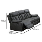 Canapé inclinable manuel Corie, 83 pouces, bois massif, similicuir gris