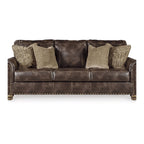 Canapé Corvo, similicuir marron café, 4 coussins décoratifs, 97 pouces